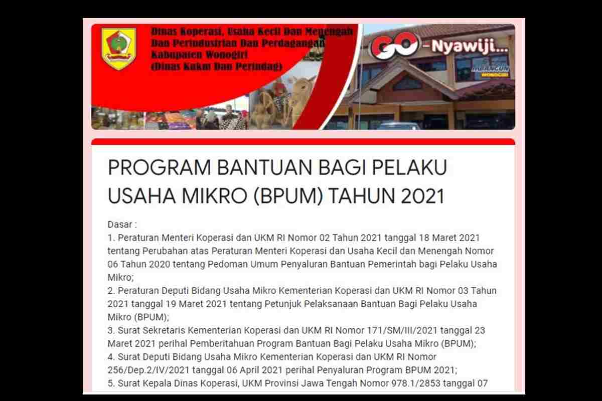 Cara Daftar Bantuan BPUM Wonogiri 2021 Mudah | Tambah Info