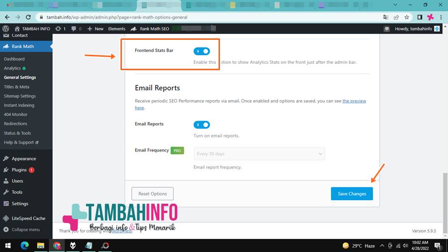 Cara Menghilangkan Fronted Stats Bar Rankmath